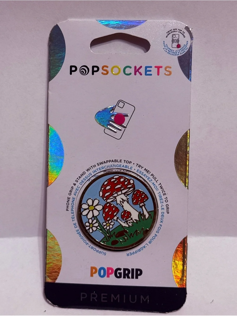 Popsockets Premium PopGrip Fun Guy enamel Swappable Top Grip Mushrooms & Daisys